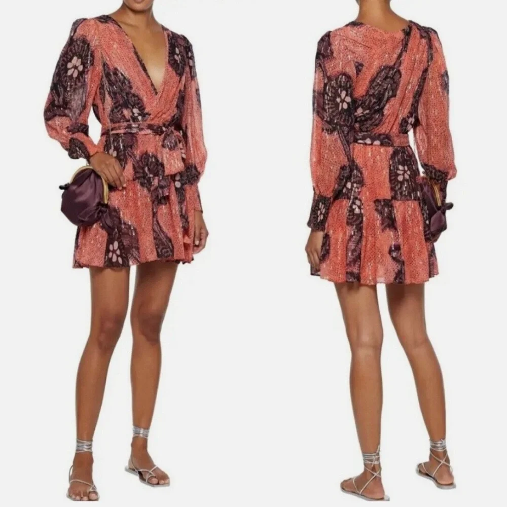 Ulla Johnson Noemi Coral and Metallic Silk Mini Dress - Picture 13 of 14